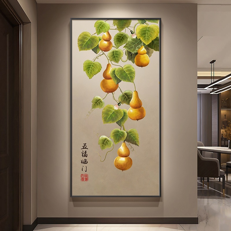 ひょうたん玄関吊り絵、五福絵、モダンライトラグジュアリー、高級玄関ドア、壁正面、新中国風装飾絵画|undefined