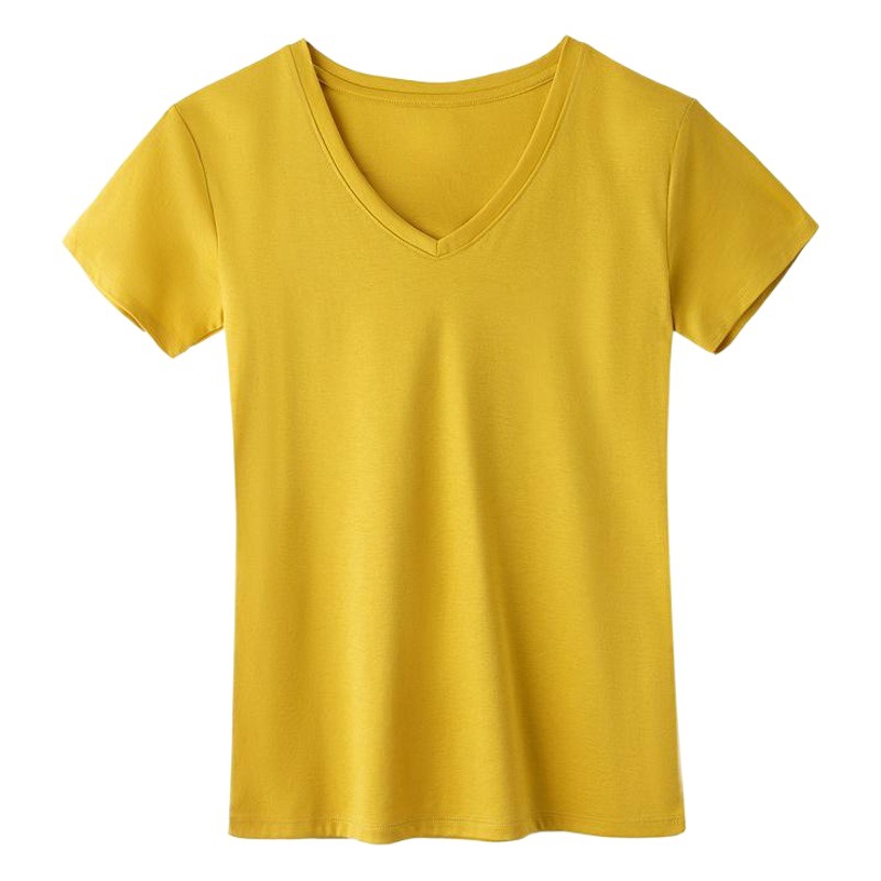 Estación Europea verano nueva camiseta de manga corta de algodón mercerizado con cuello en V camiseta de mujer europea y americana entrega de una pieza K1077A