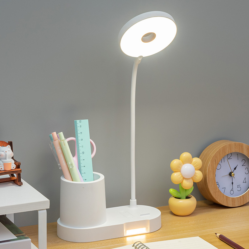 Storage Pen Holder Desk Lamp Study Dormitory Home Eye Protection Lamp Reading Desk Rechargeable Dual-Use Bedroom Bedside Lamp Dimmable