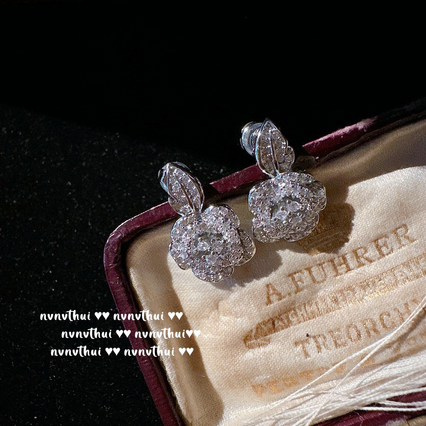Mountain tea, earrings with zircon, 018 carat