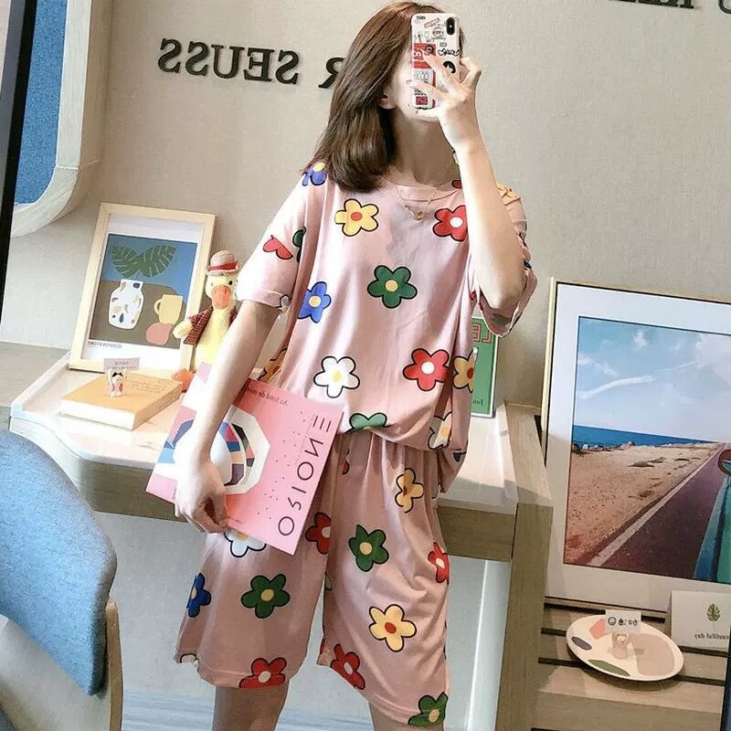 Pijamas mujeres verano suelta más tamaño dulce lindo estudiante pantalones cortos de manga corta se puede usar fuera estilo coreano desgaste del hogar traje