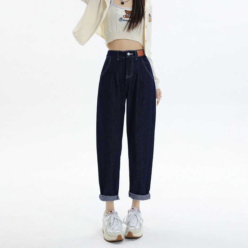 Denim comfortable trousers, elastic waist, fitted