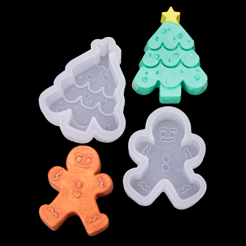 Navidad serie 3D estéreo Gingerbread Hombre árbol de Navidad molde de silicona Flip azúcar pastel decoración chocolate