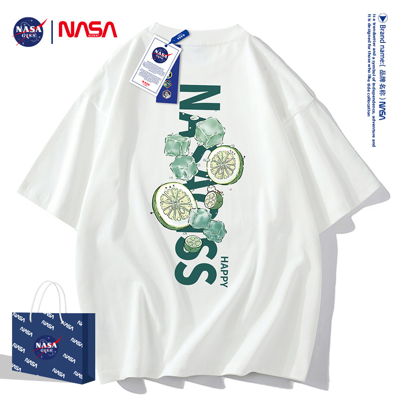 220g Co-Branded Short-Sleeved Men's T-Shirt Summer Ins Trendy Brand Couple Wear Heavy Cotton White Loose Half-Sleeved Clothes