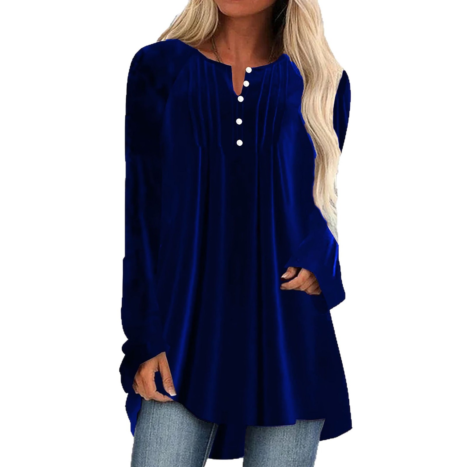 2026 European American Women's Fashion Autumn New V-neck Buttoned Velvet Long-sleeve Shirt With Chest Pleats And_ecoleips.com