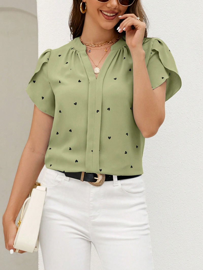 Printing Design Wholesale Women's Streetwear Heart Shape Short Sleeve Printing Blouses