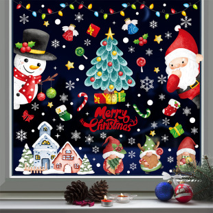 Cross-border Christmas static window stickers hand-painted Santa Claus Christmas tree stickers Christmas holiday Decorative stickers