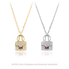 跨境新款S925纯银时尚百搭镶锆包包滴胶锁骨链轻奢小众饰品女项链