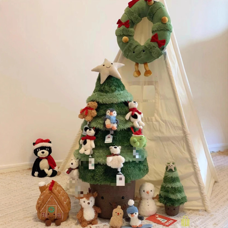 蝶結びのクリスマスツリー、スプルースのクリスマスツリー、クリスマスリース、ぬいぐるみ、装飾人形、ギフト|undefined