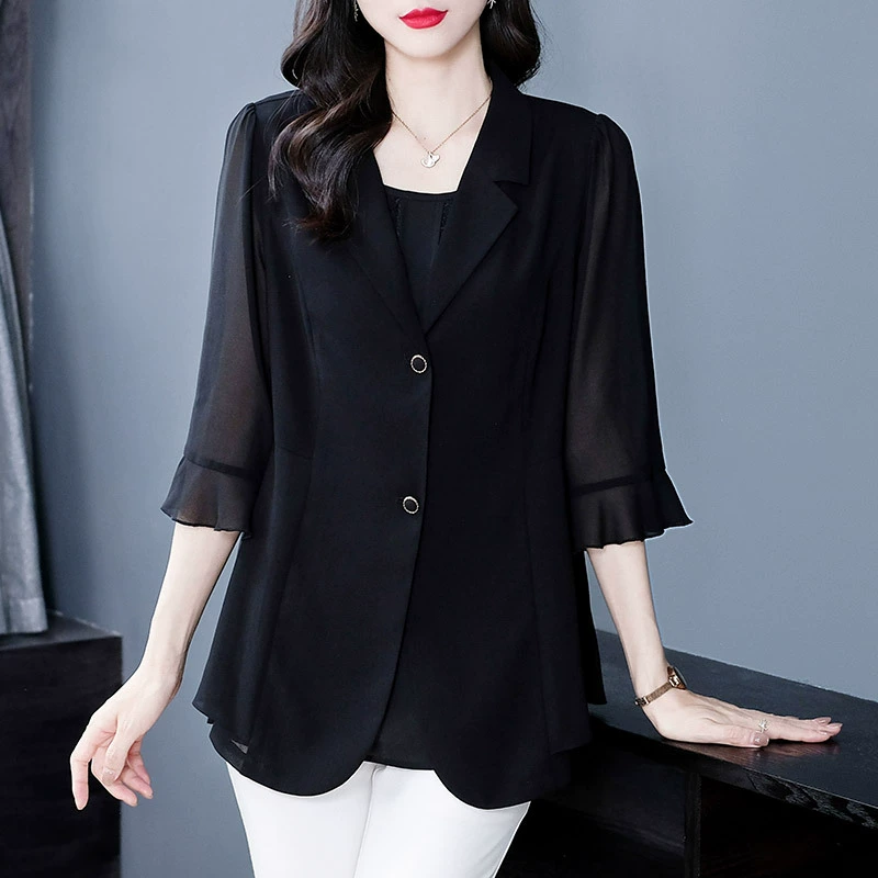 Французский счетчик с дополнительным размером 240 кг летний костюм с короткими рукавами шифоновая рубашка Топ для мамы Женская одежда среднего возраста