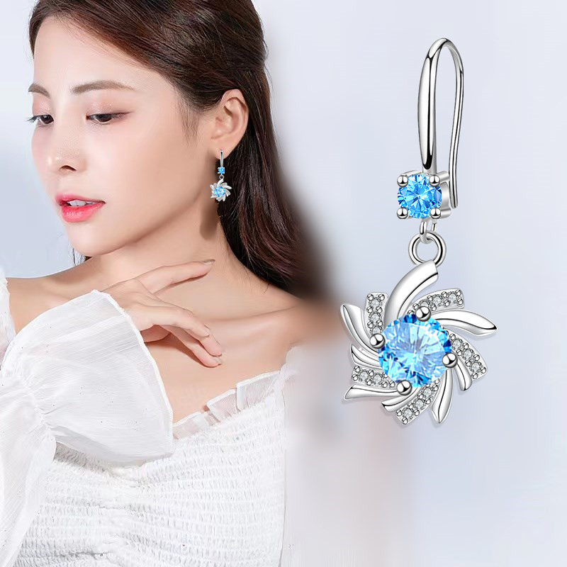1 Pair Elegant Flower Crystal Copper Zircon Drop Earrings display picture 3