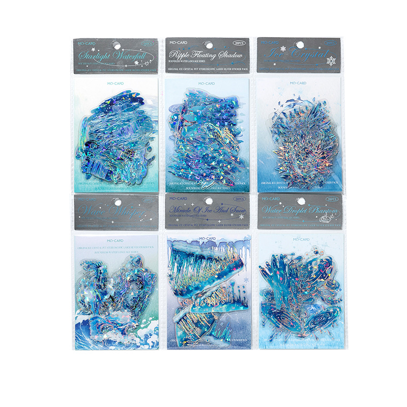 Mo Ink PET Ice Crystal Shell Light Stickers Series Water Language Boundless Rain Hand Tent Decoration Material Stickers Pack