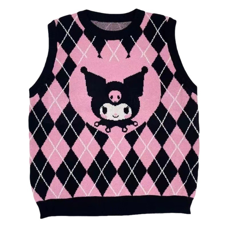 Primavera y otoño nuevo rombo Chaleco de punto mujeres diseño sentido estilo Colegio dibujos animados coolomi contraste color suéter overwear desgaste exterior image 1