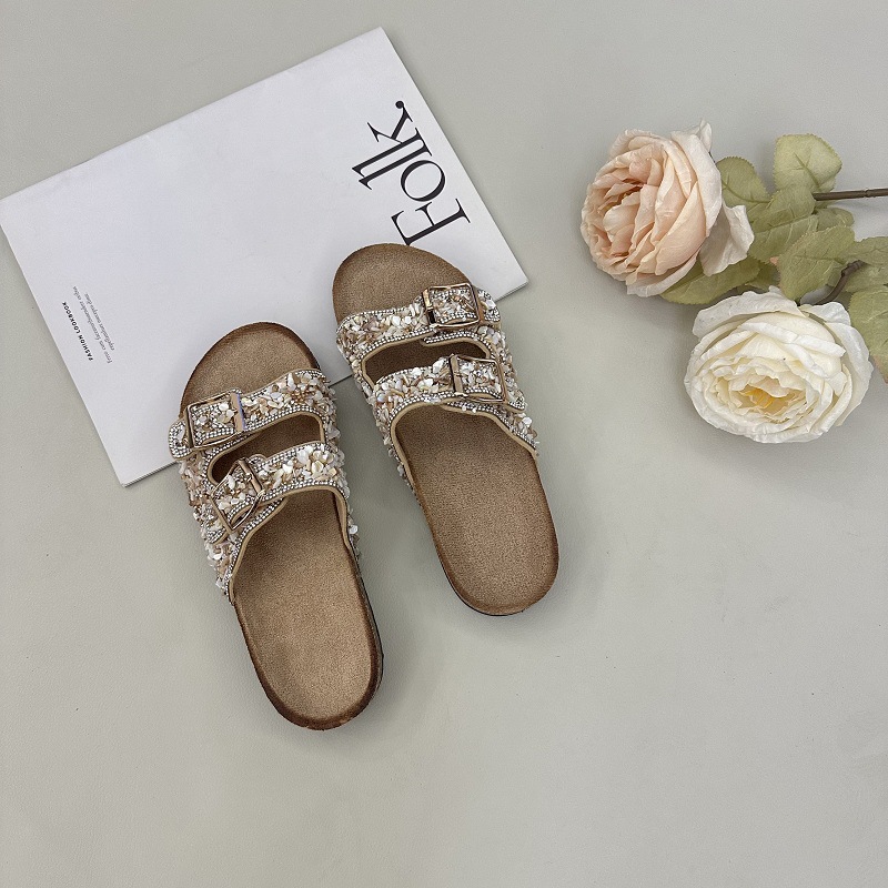 2025 verano Europa y los Estados Unidos comercio exterior transfronterizo zapatillas de doble botón perforación de arena corcho gran fábrica de zapatillas para mujeres