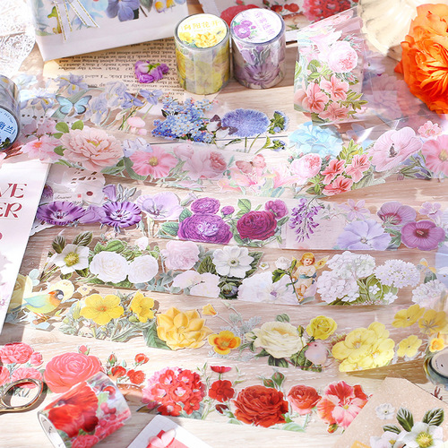 PET tape flowers cover the courtyard series retro literary and artistic flowers pull strip hand account decoration collage material 