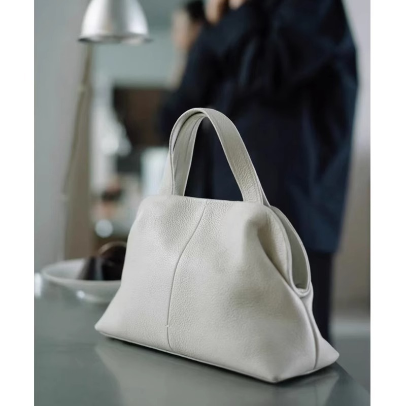 Top Grain Cowhide Large Capacity Genuine Leather Handbag For Women 2026 New Autumn/Winter Niche Luxury Boston Pillow Bag - Thumbnail 3