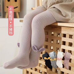 Spring and Autumn children's tights solid color combed cotton girls' one-piece socks rabbit ear medium-thick baby baby leggings for outerwear