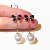 Fashionable design silver needle, trend earrings from pearl, city style