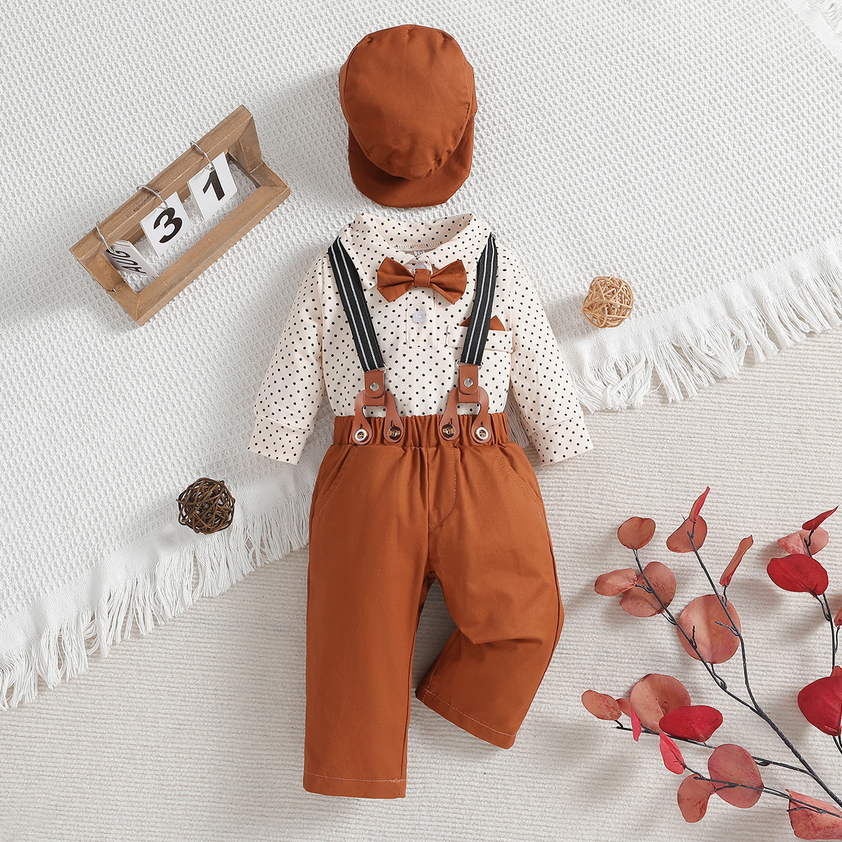 SAMGAMIBABY Set da uomo per bambini primaverili e autunnali, vestito per neonati di un anno, vestiti a maniche lunghe, pantaloni con cinturino, cappello_voghion.com