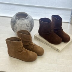 真皮褶皱堆堆靴女2025秋季新款时尚轻便3cm内增高休闲短靴潮