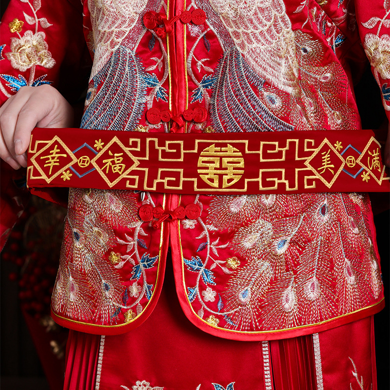 Casamiento cinturón rojo un par de novios y novias cinturón de vestir dinero con cinturón de compresión de cintura artículos de bodas