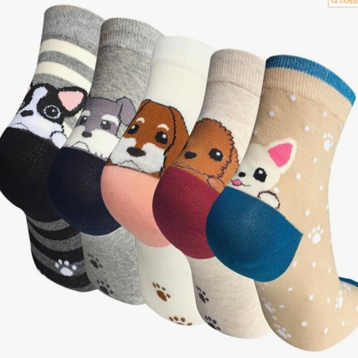 Women's Socks Fun Cat Socks Mid-Tube Socks Novelty Dog Animal Women's Socks Cross-Border Cotton Socks Cartoon Long Tube 5 Pairs