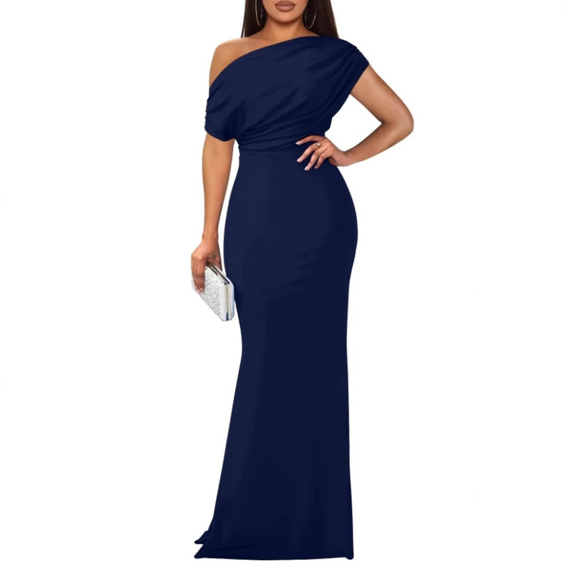 Cross-Border European and American Spring French Elegant Sleeveless Off-Shoulder Tight Long Formal Party Dress