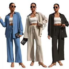 TEMUwish2024 ヨーロッパとアメリカのクロスボーダールーズノースリーブトップワイドレッグパンツカジュアルツーピーススーツ