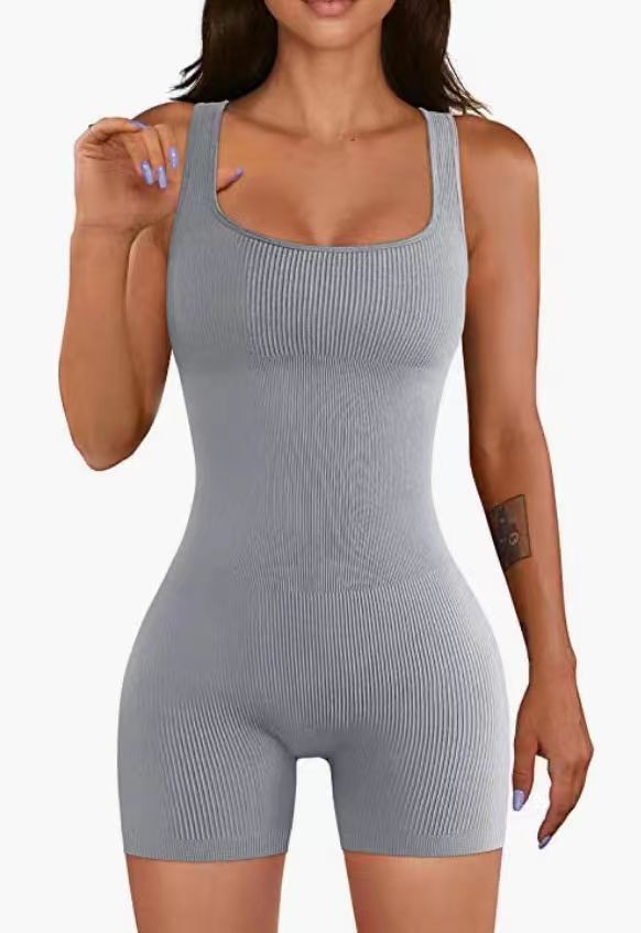 Europa y América sin mangas sin espalda cintura-apretado de las mujeres Amazon mono transfronterizo color sólido apretado deportes yoga mono