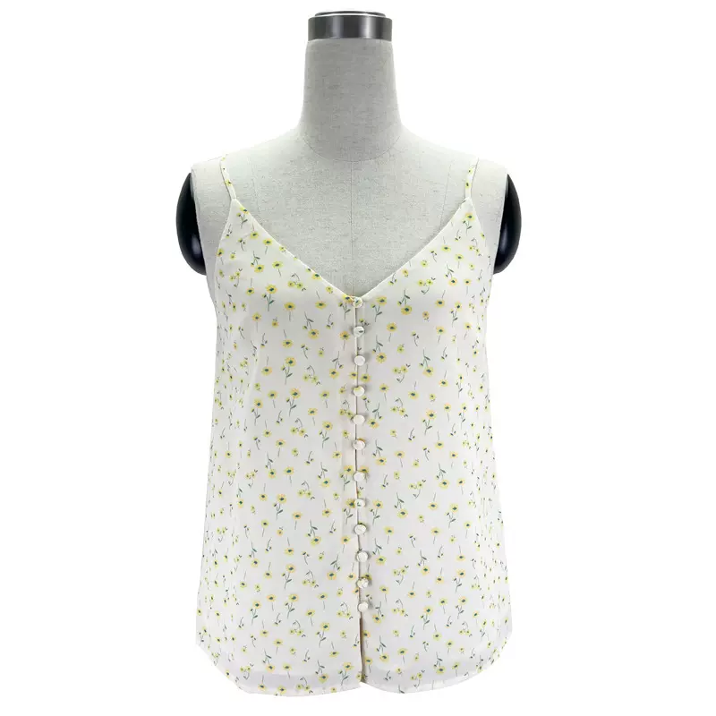 梭织女装加工厂小批量贴牌春夏小花女装吊带上衣短款