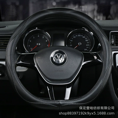 Steering wheel cover — Steering Wheel Cover Genuine Leather - all-black-d-ring-38cm