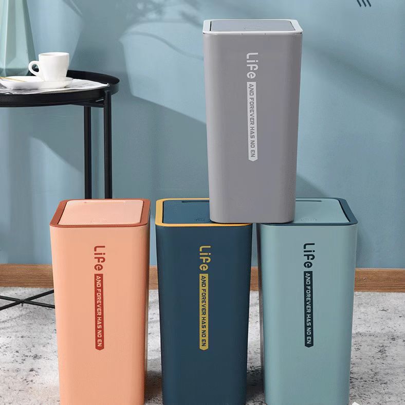 プラスチック隙間ゴミ箱家庭用バスルームリビングルームキッチントイレ蓋付きプッシュ式長方形ペーパーバスケット隙間|undefined
