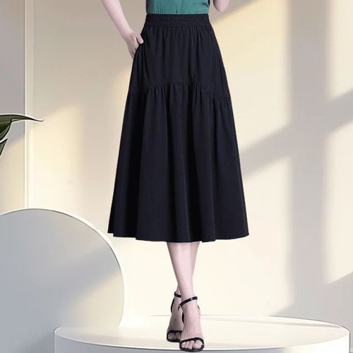 Korean Fashion High-Waist A-Line Long Dress for Women Autumn 2025 Elegant and Slimming Pocket Half Body Skirt