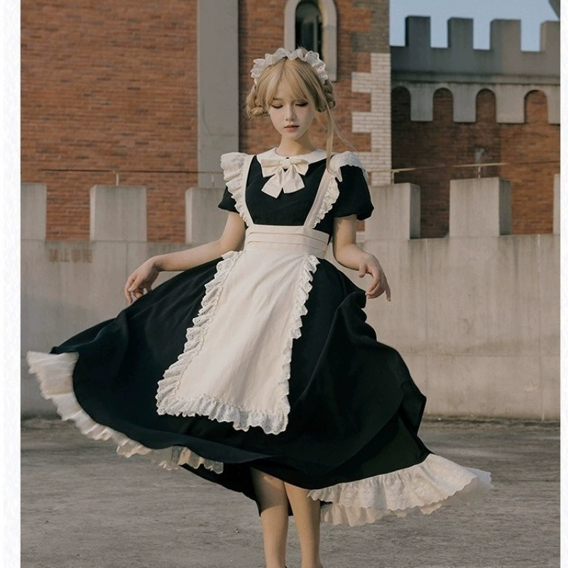 Платье Lolita OP классическое — короткая и длинная юбка, банты и кружевные отделки