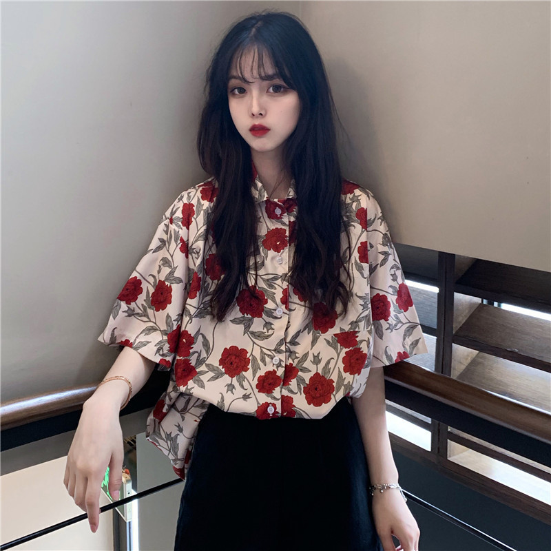 Chiffon Short-sleeved Shirt Summer French Niche Top Design Sense Floral Shirt Women's Retro Hong Kong Style Sunscreen Thin Shirt