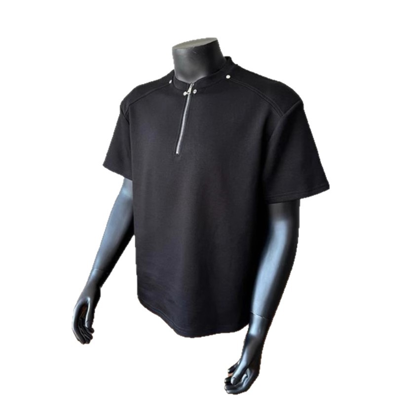 300g Space Cotton Heavyweight Short-Sleeved Men's Summer American Half-Zip Right Shoulder T-Shirt Spliced Cleanfit Half-Sleeve