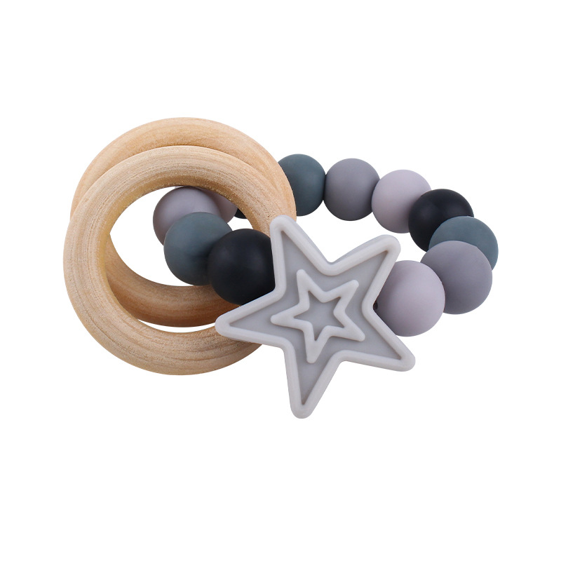 AliExpress nueva fábrica en stock al por mayor bebé mordedor pulsera de silicona para niños estrella de cinco puntas dientes juguetes de molienda