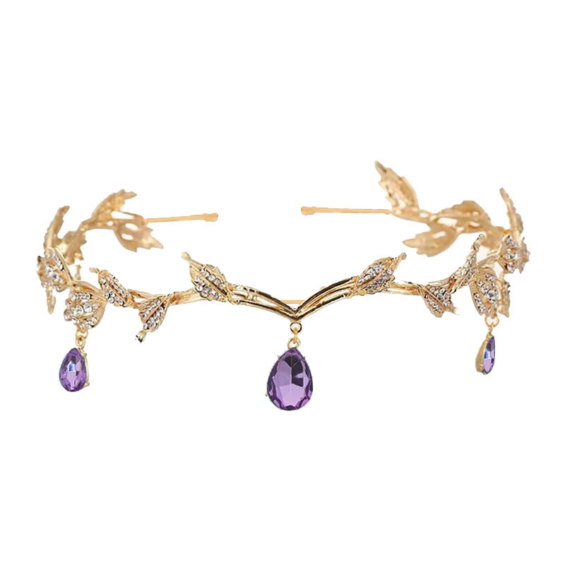 Corona barroca para mujer, dije de ceja nupcial de aleación con forma de gota de agua y hoja, diadema de princesa, accesorios para el cabello retro con diamantes de imitación