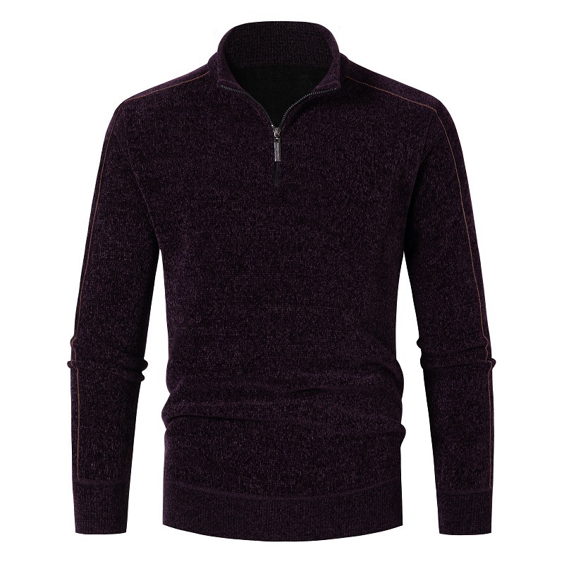 Men's Thickened Chenille Sweater - Wine Red