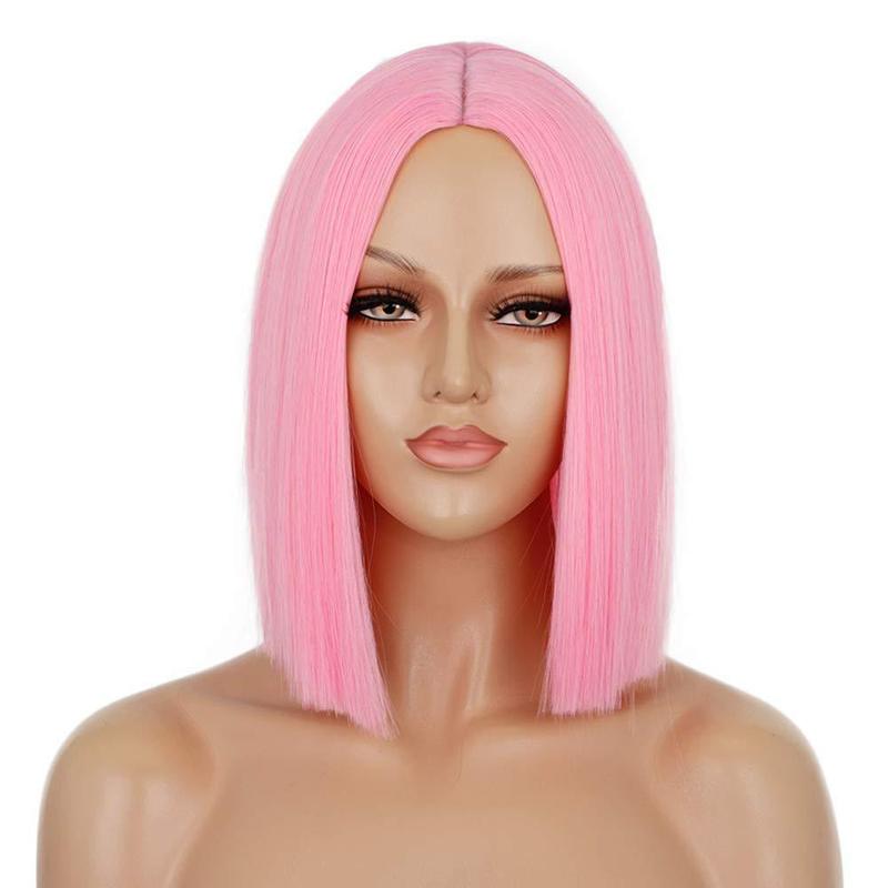 クロスボーダーアマゾンホリデーウィッグアニメカラフルなボボヘッドコスショートヘアマルチカラーフラット前髪ショートストレートヘアヘッドギア|undefined