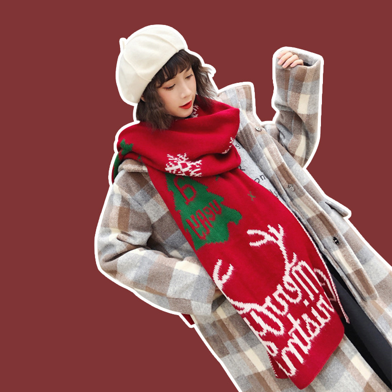 Paire de châles chauds en tricot d'hiver de Noël pour sœurs et étudiantes, écharpe douce, cadeau de Noël_voghion.com