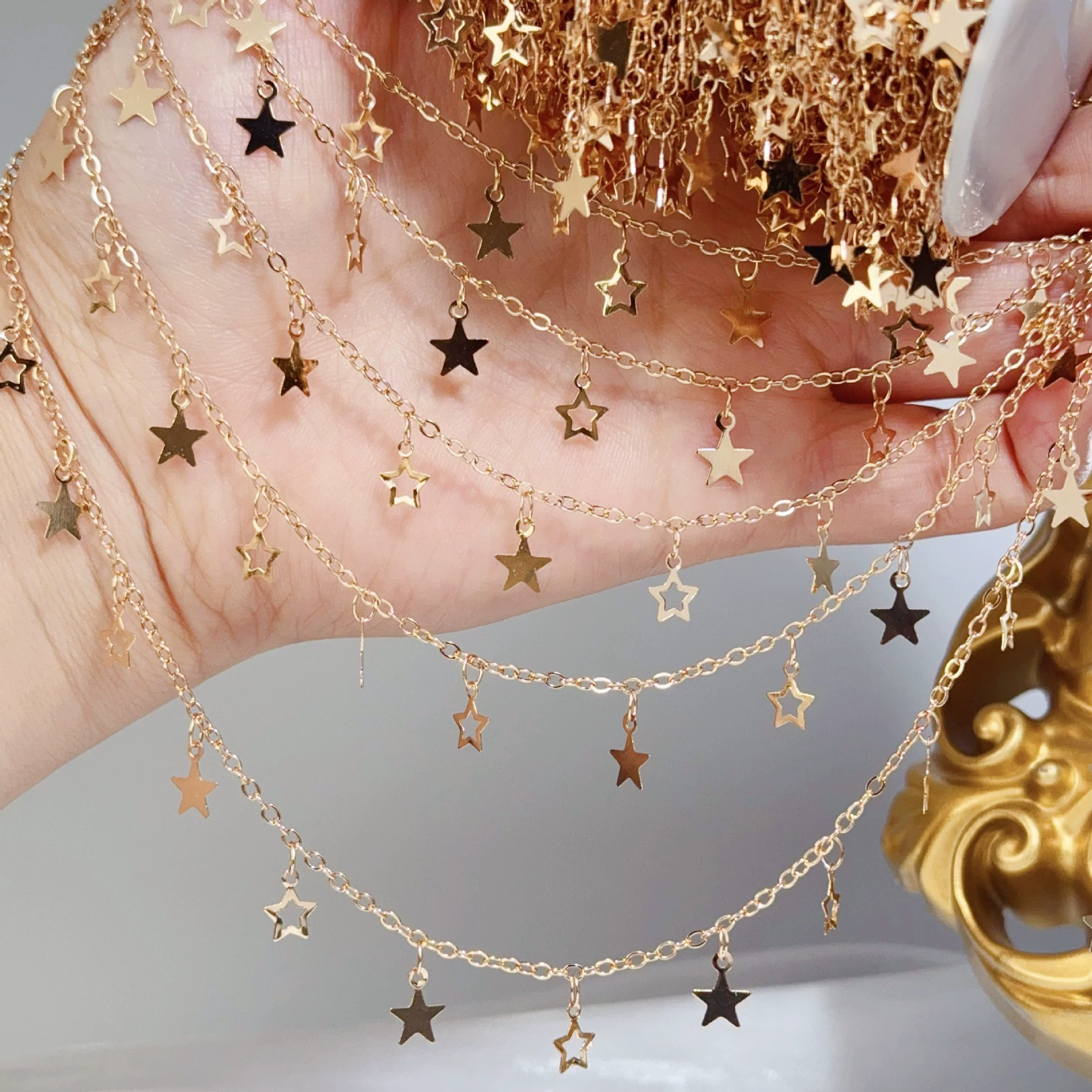 Handmade star charm chain, metal tassel accessory for DIY jewelry, 5×4×4 cm, 0.006 kg