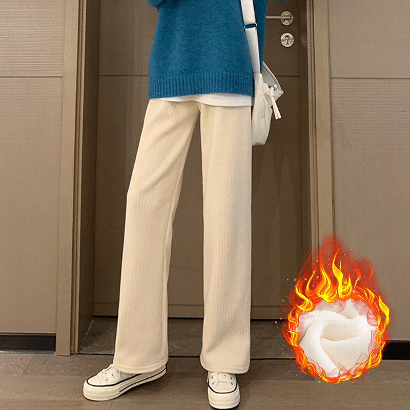 Chenille pantalones de pierna ancha de las mujeres embarazadas Otoño e Invierno Nueva moda al aire libre forrada de lana gruesa casual PANA suelta pantalones de las mujeres embarazadas