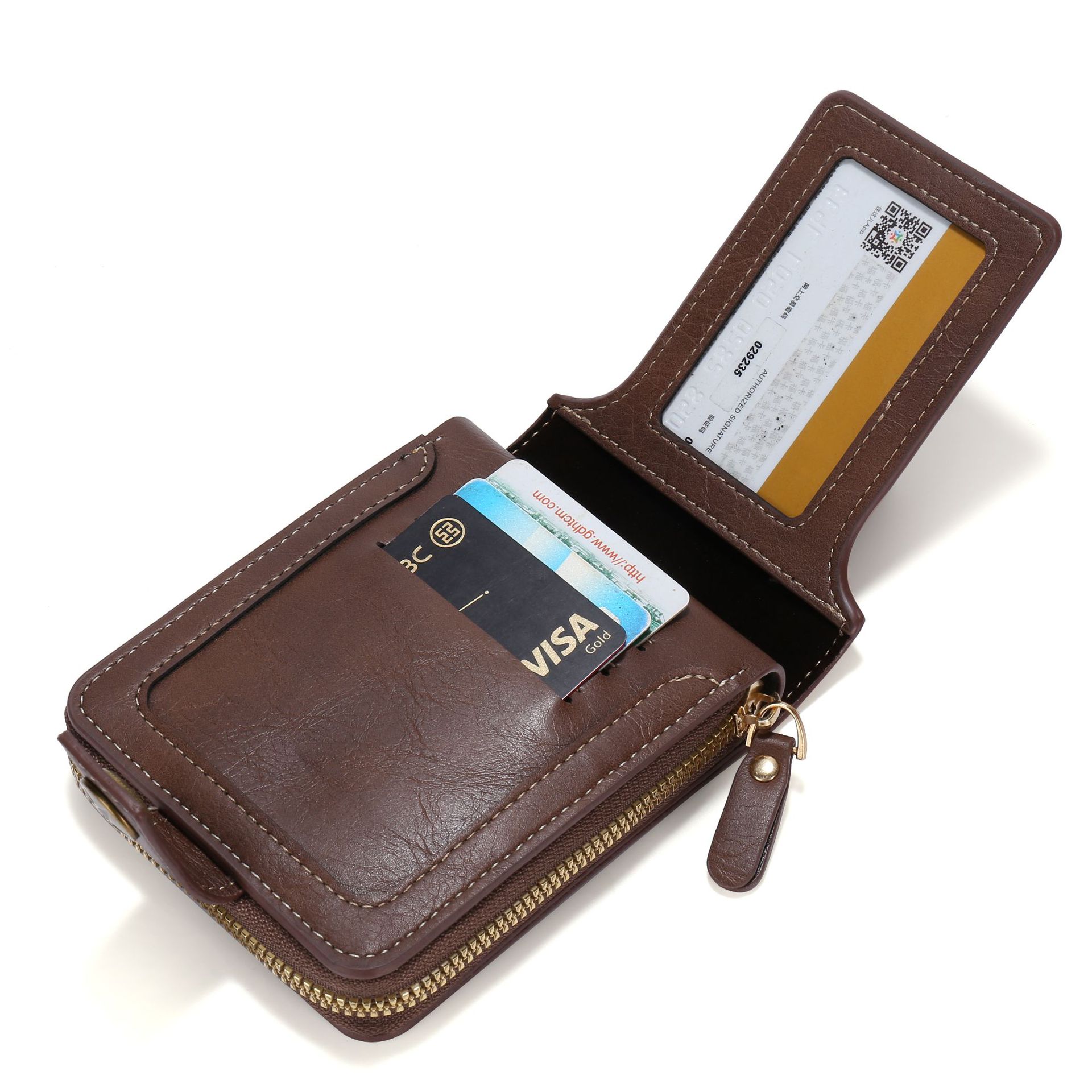 Transfronterizo popular nuevos hombres billetera corta de gran capacidad titular de la tarjeta de licencia de conducir juvenil Cartera horizontal integrada al por mayor