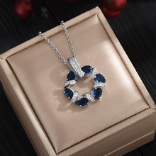 新品跨境欧美仿宝石高镶吊坠饰品 时尚个性高级感项链女工厂批发