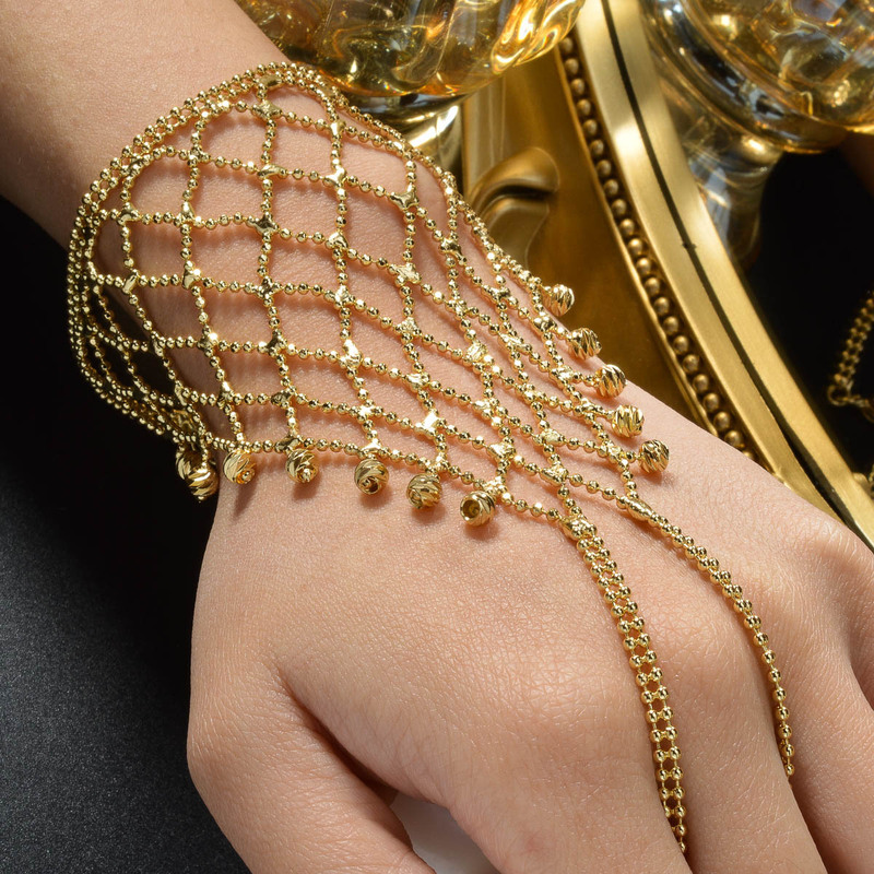 Cross-Border Hot Selling Personalized Creative Bracelet Ring One-Piece Hollow Mesh Bracelet Indian Banquet Women's Jewelry