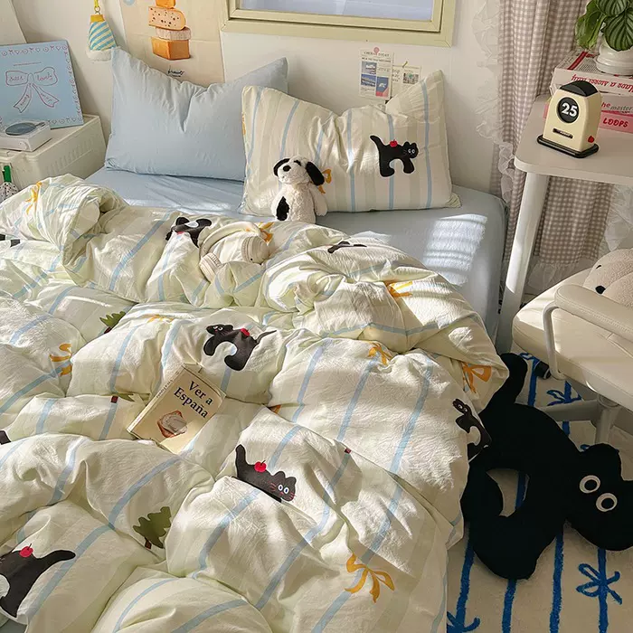 小清新纯棉四件套ins裸睡全棉床单被套水洗棉床笠款亲肤床上用品