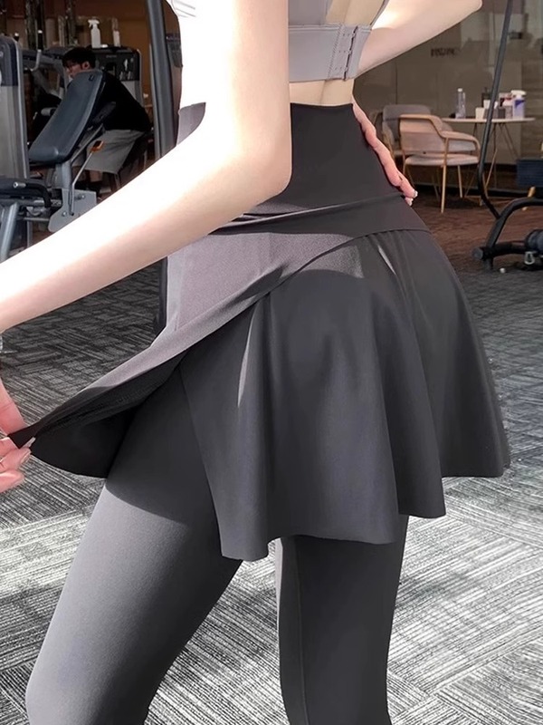 瑜伽裤女假两件裤裙高腰提臀紧身防走光鲨鱼裤普拉提大码健身裤|undefined