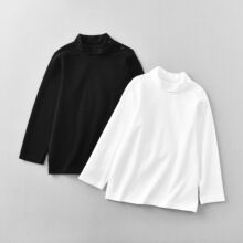 羊毛拉架日系儿童打底高领衫T恤百搭黑白色无骨磨毛舒绒发热秋冬