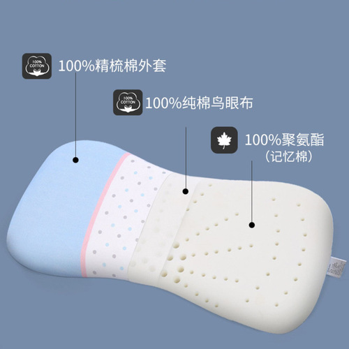 Baby Pillow Cotton Pillowcase Memory Foam Pillow Core Comfortable Breathable Machine Washable Shaping Pillow Children's Bone Shape Pillow